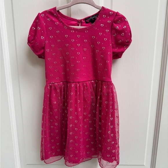 Tempted Other - Tempted Girls 3T Pink Fit and Flare Heart Dress with Puff Sleeves